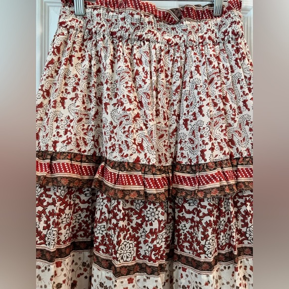 K1. Sea NY New York Ivette Skirt Red Tribal Pattern Maxi Flowy - Picture 6 of 8